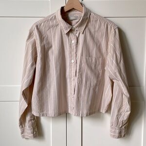 Everlane The Silky Cotton Way Short Shirt Medium Tan Stripe